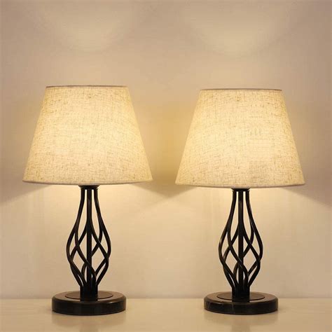 haitral traditional black nightstand lamp with marble base set of 2
