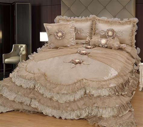 Brandream Champagne Lace Ruffle Comforter Set Luxury Noble Bed