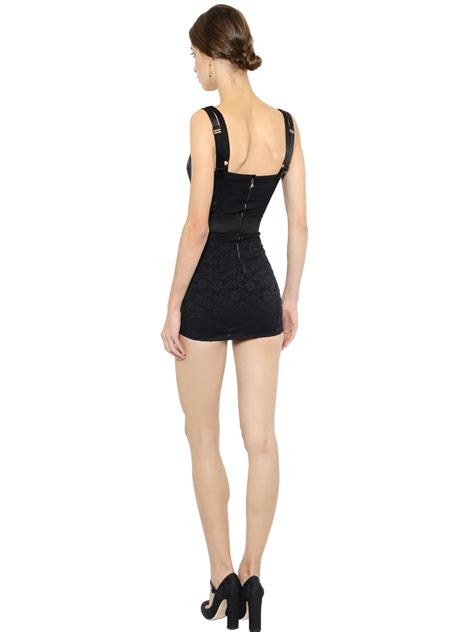 Lyst Dolce And Gabbana Stretch Satin And Lace Corset Dress In Black