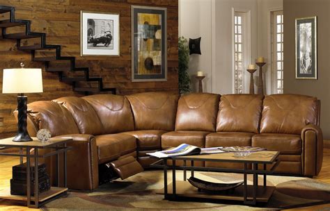 Living Room Furniture L Shaped Light Brown Genuine Leather Recliner