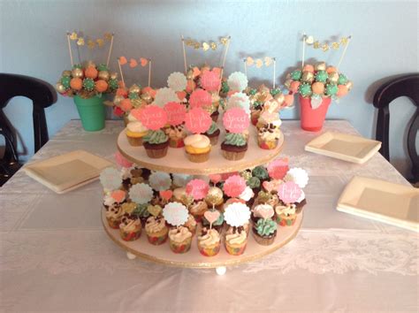 Mint Coral And Gold Wedding Shower Cupcakes And Cake Pops Mint Cake