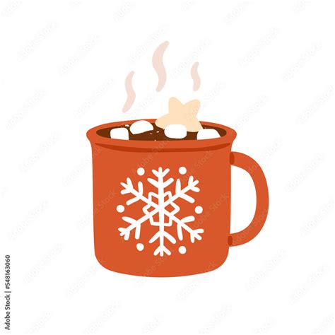 Cocoa With Marshmallow In Cup Winter Drink Hot Chocolate In Christmas Mug Warm Sweet Xmas