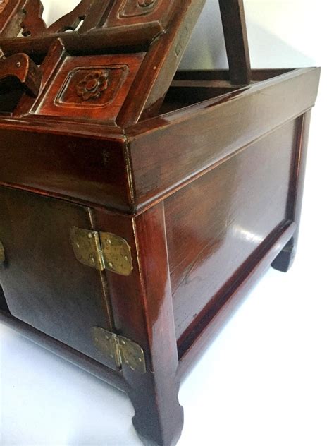 antique asian jewelry box makeup box solid elm wood convertible  stdibs