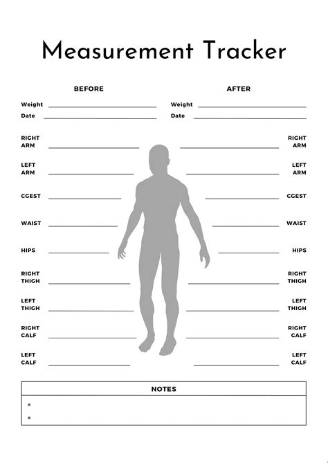 Printable Body Measurement Tracker Body Size Log Diet Planner Weight