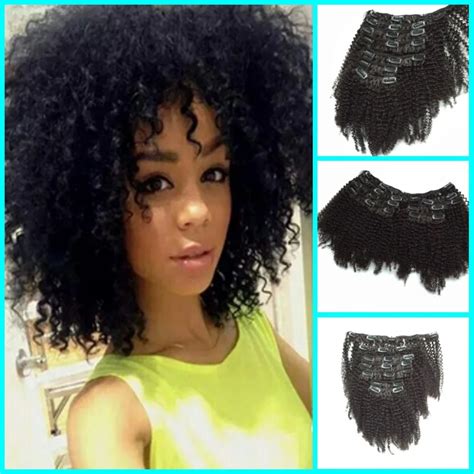 Hot Peruvian Afro Kinky Curly Hair Clip Ins For Black Women Afro Kinky
