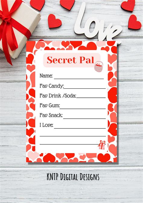 Printable Secret Valentine Questionnaire