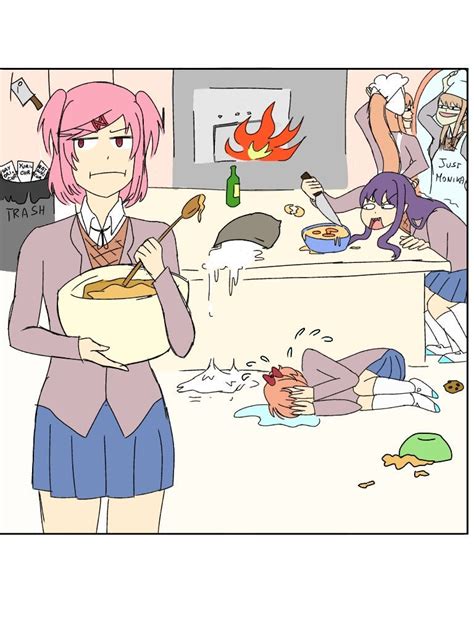 Natsuki Tried To Teach The Others Cooking It Didnt Go Well By
