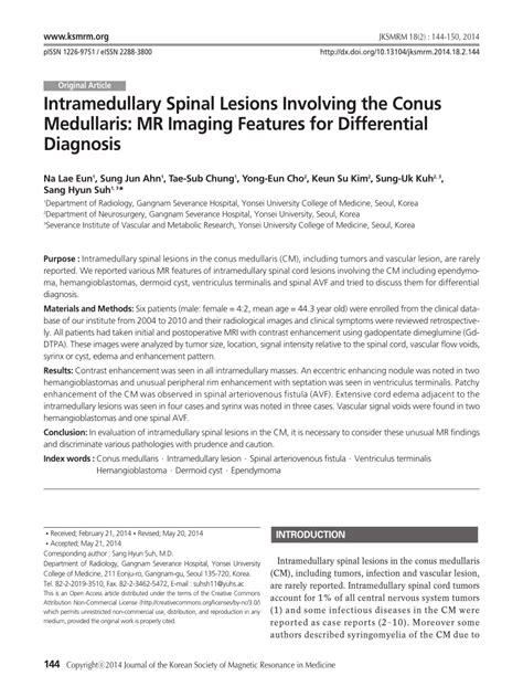 Pdf Intramedullary Spinal Lesions Involving The Conus Medullaris Mr
