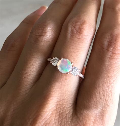 Genuine Opal Promise Ring For Her Fiery Opal Three Stone Anniversary