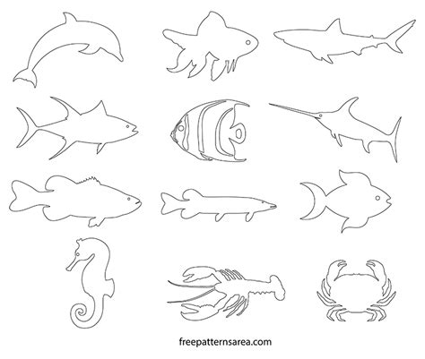 These fish templates can be used for various crafts work and for making fish shapes for your projects and creating colouring pages for your little ones. Pin on Free Patterns