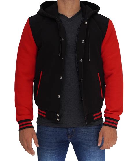 Hooded Varsity Jacket Mens Red And Black Letterman Jacket In Australia