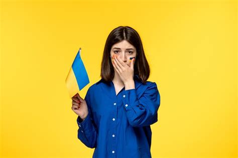 Free Photo Ukraine Russian Conflict Pretty Cute Girl With Flags On