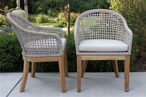 Nautical Rope And Teak Dining Chairs With Sunbrella 2pk