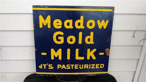 Vintage Meadow Gold Milk Sign Double Sided Porciln Early 1930s