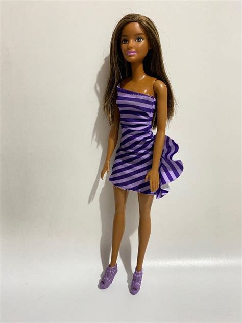 barbie glitz doll purple and white stripe ruffle dress hobbies and toys toys and games on carousell