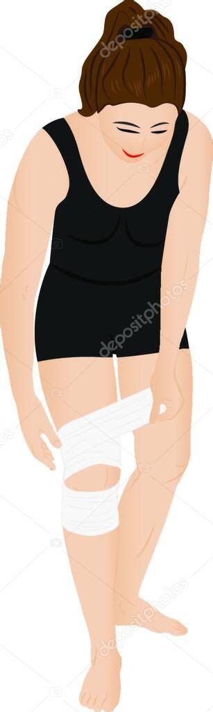 una chica puso vendaje su ilustración de vectores de rodilla sobre un fondo blanco aislado 2023