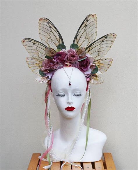 magnificent spring rose and fairy wing pink flower fairy fairy cosplay headdress wearable art