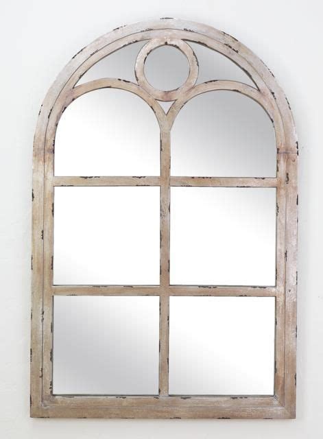 Cottage Distressed Silver Finish Wood Arch Top Window Pane Mirror36h