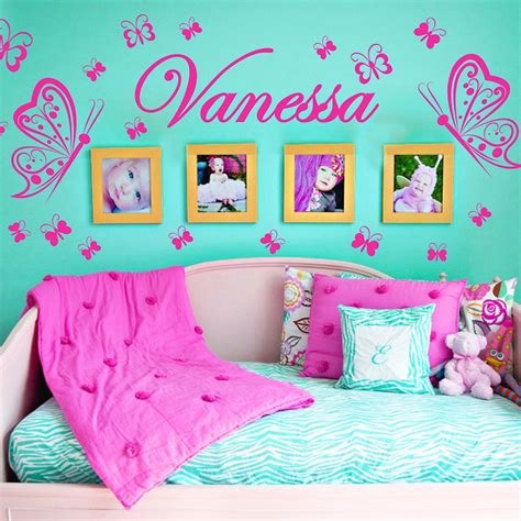 Personalized Name Butterflies Vinyl Wall Decals Art Stickers Kids Girls