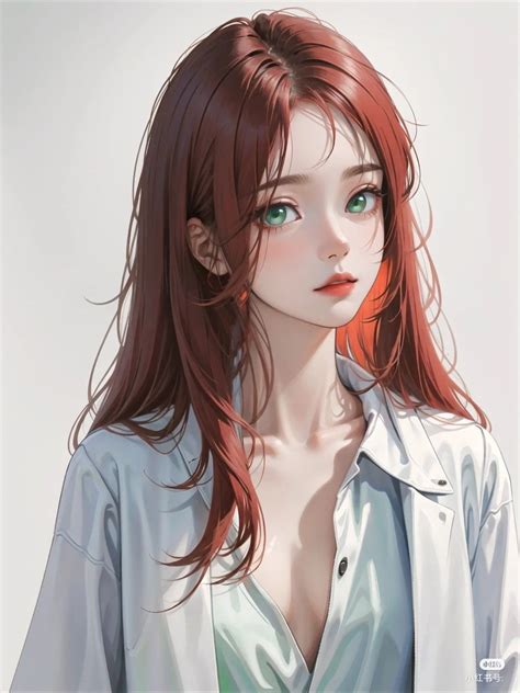 Id T Digital Art Anime Digital Art Girl Red Hair Green Eyes Female Cool Anime Girl