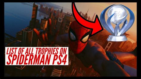 List Of All Trophies On Spiderman Ps4 Youtube
