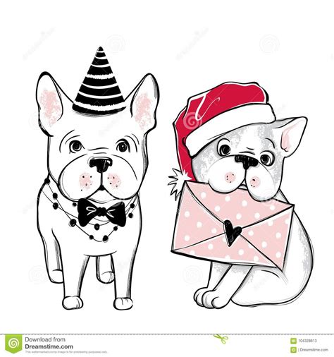 Download Merry Christmas Illustration With Funny Dog. Hand Drawn ...