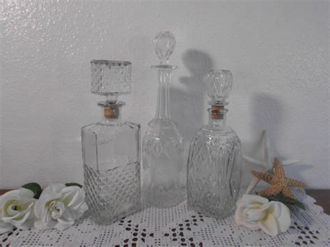 Vintage Decanter Set Clear Glass Liquor Bottle By Elegantseashore