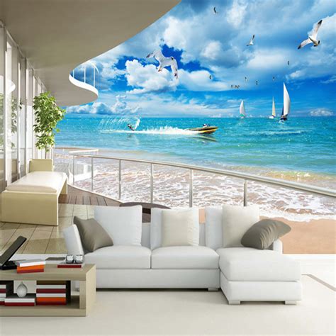 Photo Wallpaper 3d Seaside Landscape Murals Living Room Tv Sofa