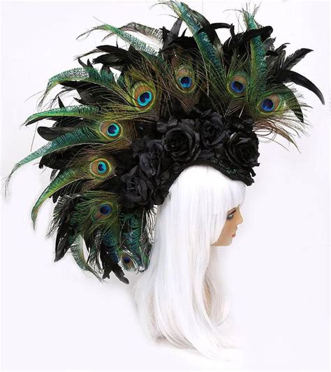 peacock headdress peacock headpiece feather mohawk feather etsy feather headpiece