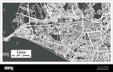 Lima Peru City Map In Retro Style Vector Illustration Outline Map