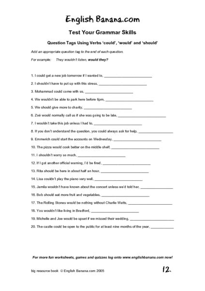 Question Tags Practice Worksheet For 3rd 6th Grade Lesson Planet Cbse