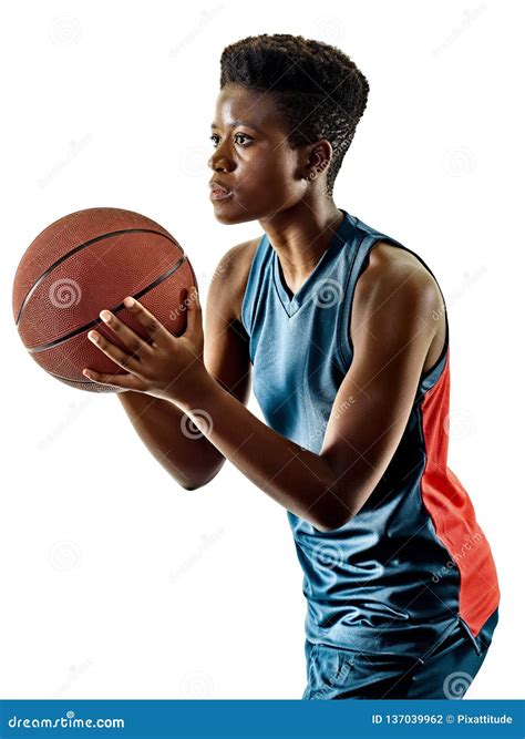 Basketball Players Woman Teenager Girl Isolated Shadows Stock Photo