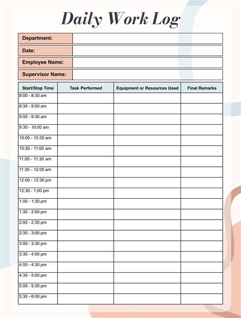 Printable Daily Log Sheets Printable Form Templates And Letter