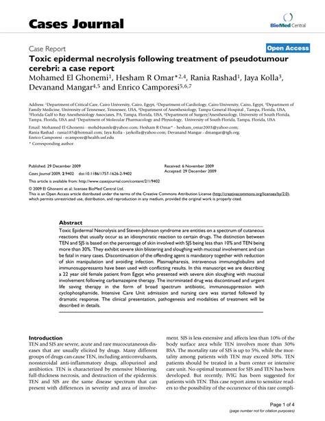 Pdf Toxic Epidermal Necrolysis Following Treatment Of Pseudotumour