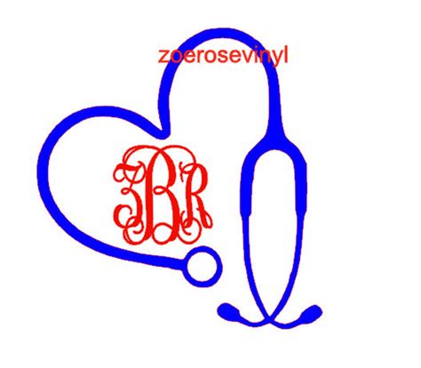 Nurse Heart Stethoscope Monogram Vinyl Decal Etsy