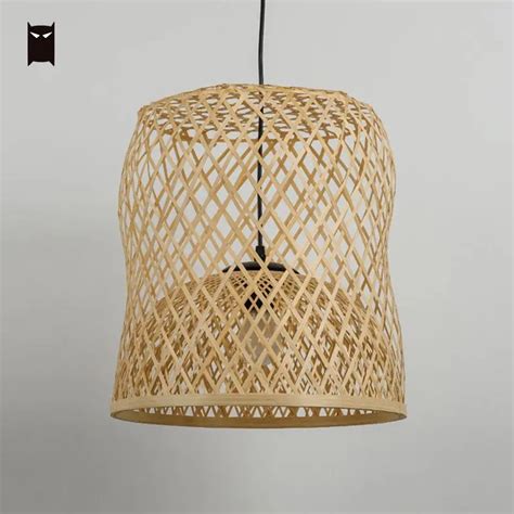 Original Natural Bamboo Wicker Rattan Shade Pendant Light Fixture Cord Asian Rustic Nordic