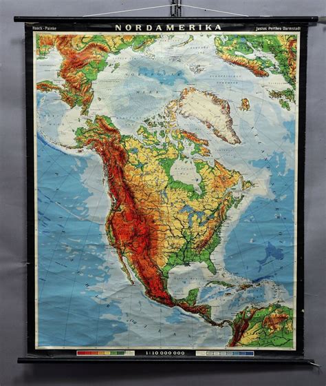 Rollable Map Vintage Wall Chart North America Usa Canada North Pole