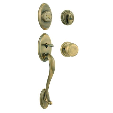Kwikset Shelburne Antique Brass Single Cylinder Door Handleset With