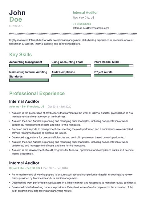 Internal Auditor Resume Example With Content Sample Craftmycv