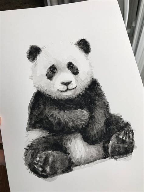 Panda Art Baby Panda Watercolor Original Panda Painting Cute Etsy