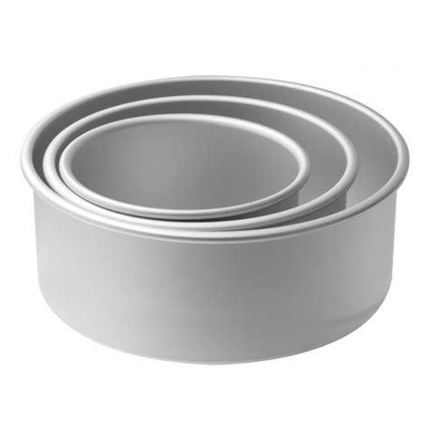 This baking pan conversion chart outlines volume equivalents for various cake pans, loaf pans, tube pans, as well as cupcake tins, and pie plates. Mondo Round 4 Inch Deep Cake Pan Set (6, 8, 10 inch wide)