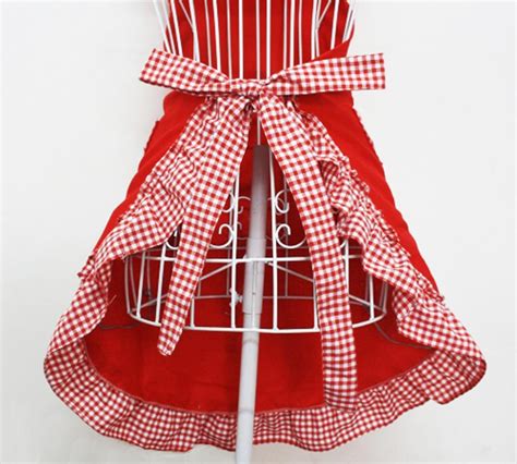 Hyzrz Cute Red Cotton Flirty Womens Aprons Fashion For Girls Vintage Cooking Retro Apron With