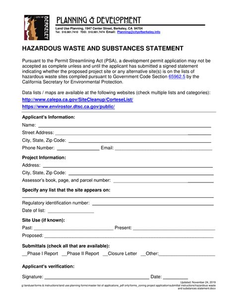 City Of Berkeley California Hazardous Waste And Substances Statement