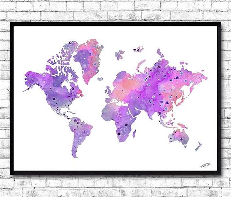 Purple World Map 2 Watercolor Print Multicolored By Artsprint