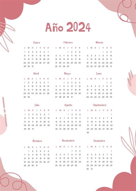 Calendario Año 2024 Templates Aesthetic