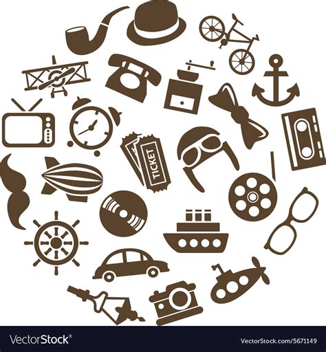 Vintage Objects Icons In Circle Royalty Free Vector Image