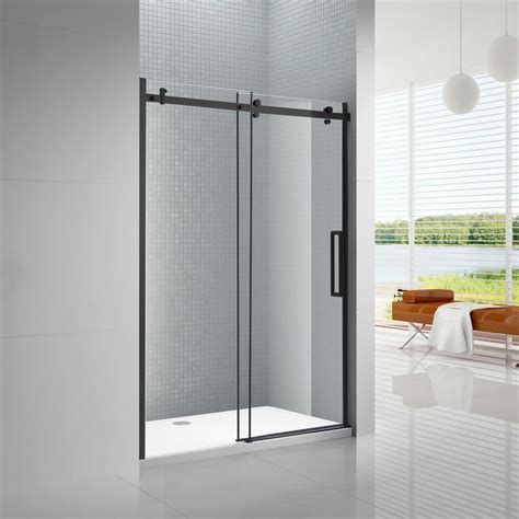 Primo 48 In X 78 In Frameless Sliding Shower Door In Black With 8 Mm