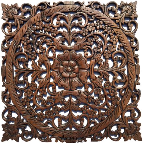 Oriental Carved Wood Wall Plaquesunique Floral Wood Wall Art Asiana