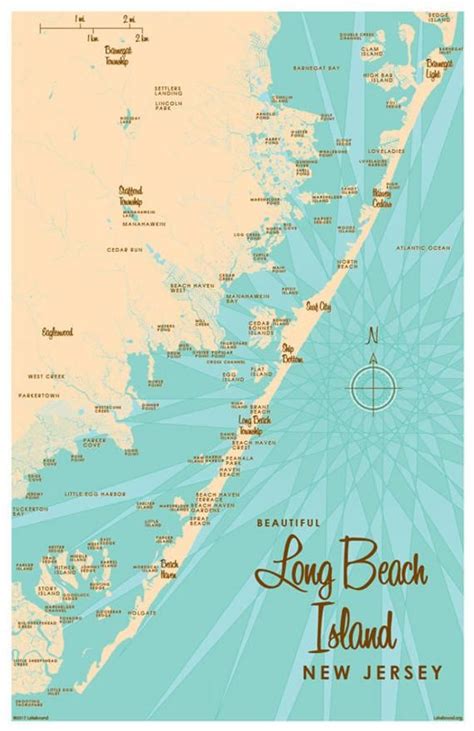 long beach island nj map art print long beach island map art metal signs