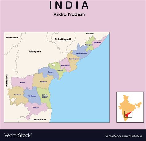 Andhra Pradesh District Map With Border In Colour Vector Image